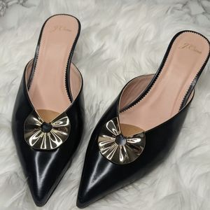 J.Crew Black Spazzo Brooch Eloise Mules Size 9